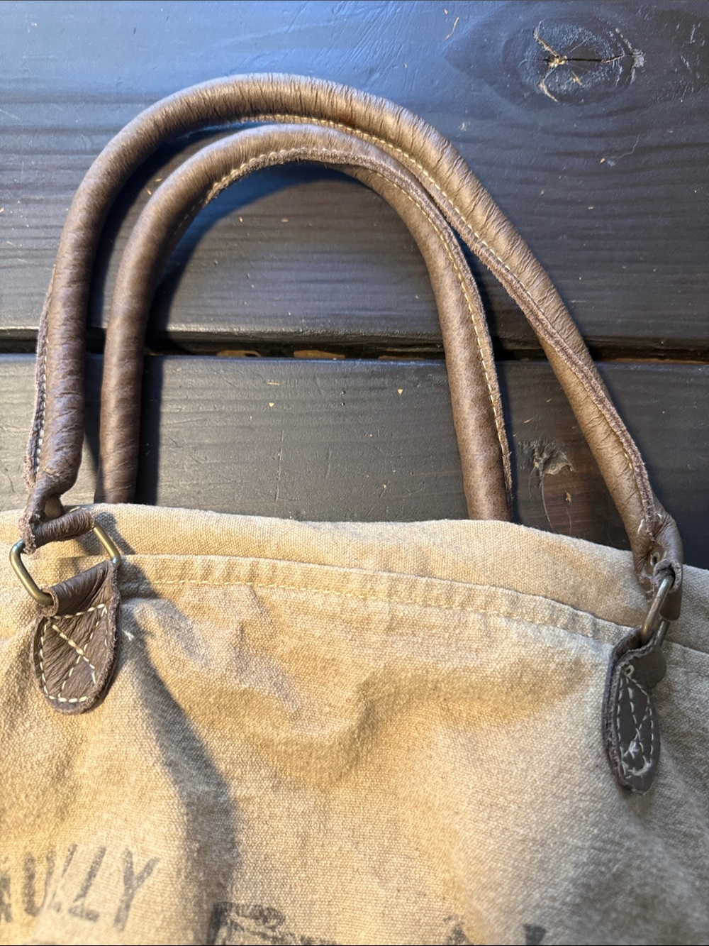Myra Bag Brown Canvas Tote with Bicycle Print - Picture 6 of 7